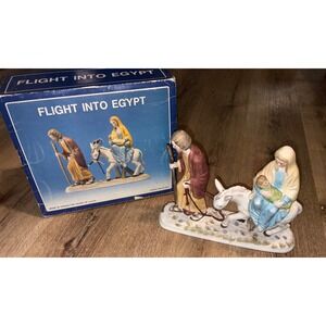Vintage Flight Into Egypt Nativity Scene Joseph Mary Baby Donkey Porcelain